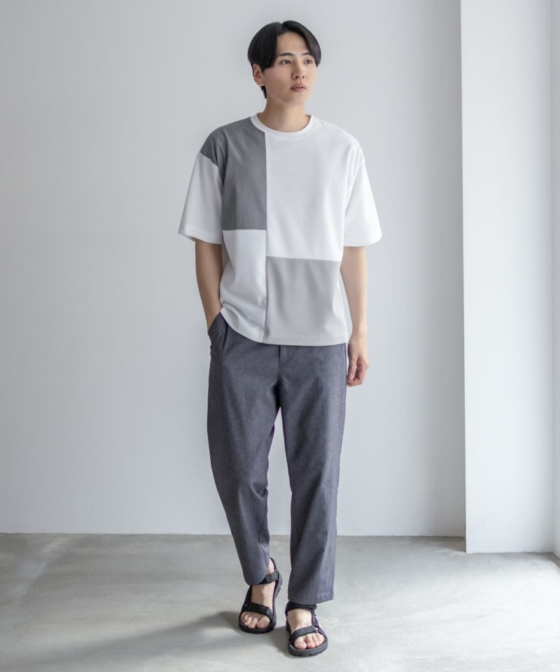 URBAN COLLECTION  カットジョーゼット 布帛パネル切替テーパードTシャツ メンズ メール便 対応商品商品画像-24