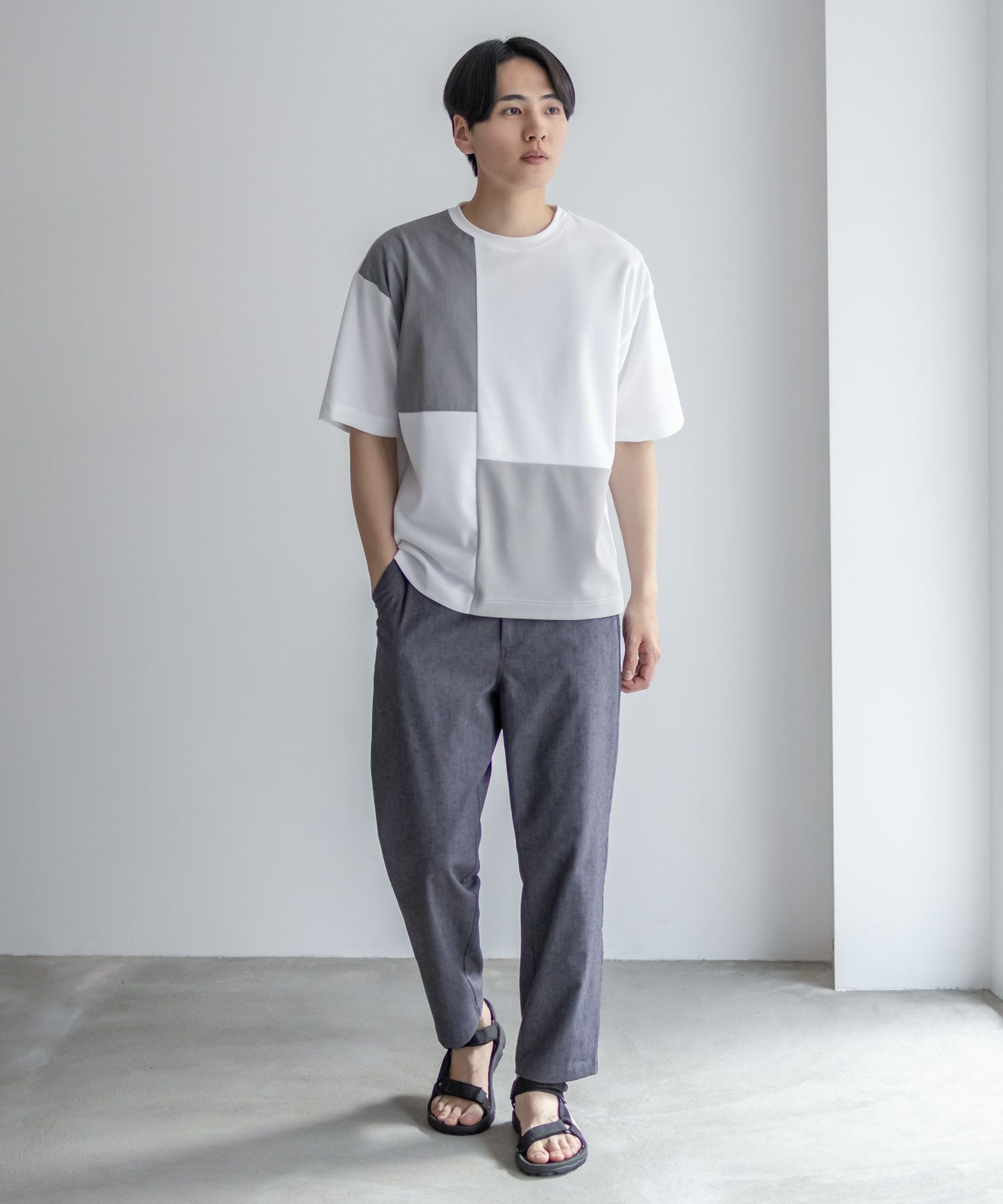 URBAN COLLECTION  カットジョーゼット 布帛パネル切替テーパードTシャツ メンズ メール便 対応商品商品サムネイル-24