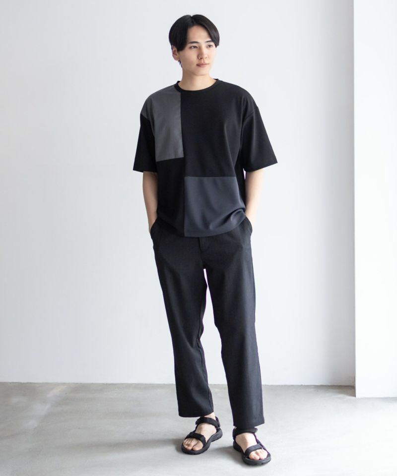 URBAN COLLECTION カットジョーゼット 布帛パネル切替テーパードTシャツ メンズ メール便 対応商品商品画像-25