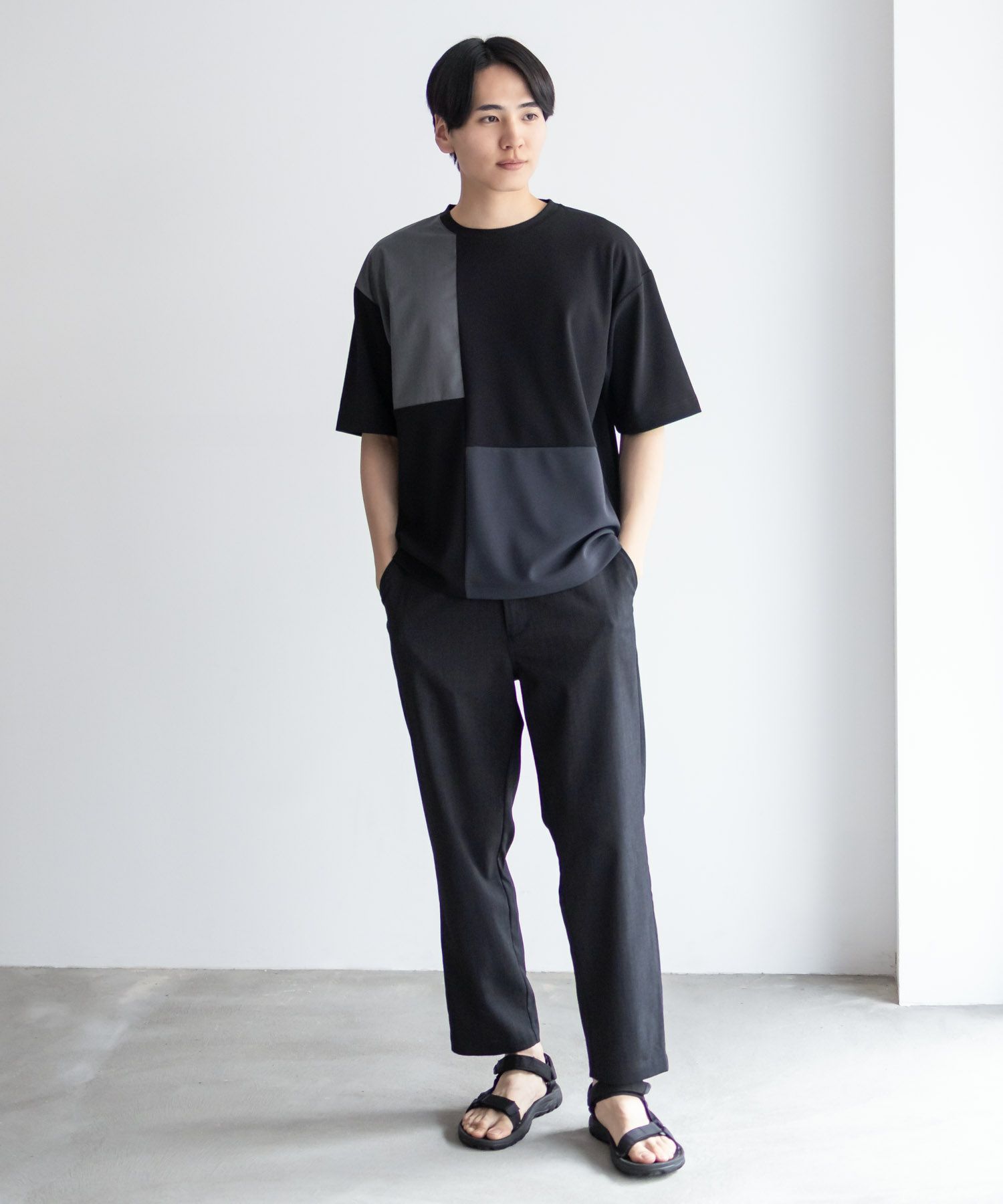 URBAN COLLECTION カットジョーゼット 布帛パネル切替テーパードTシャツ メンズ ネコポス 対応商品