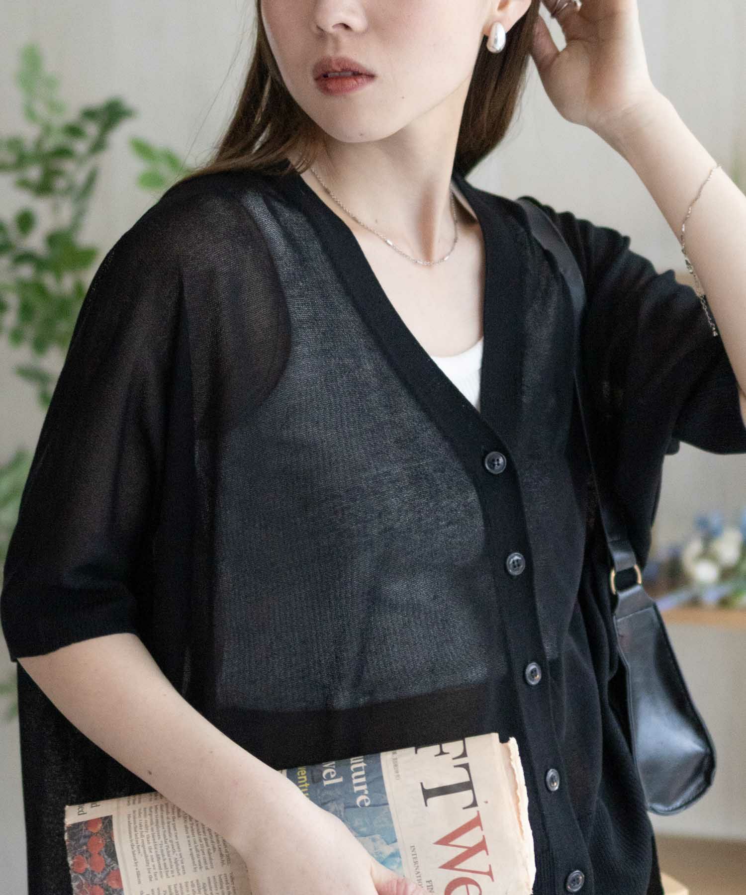 nAvy ポンチョシルエット5分袖Vネックカーディガン レディース