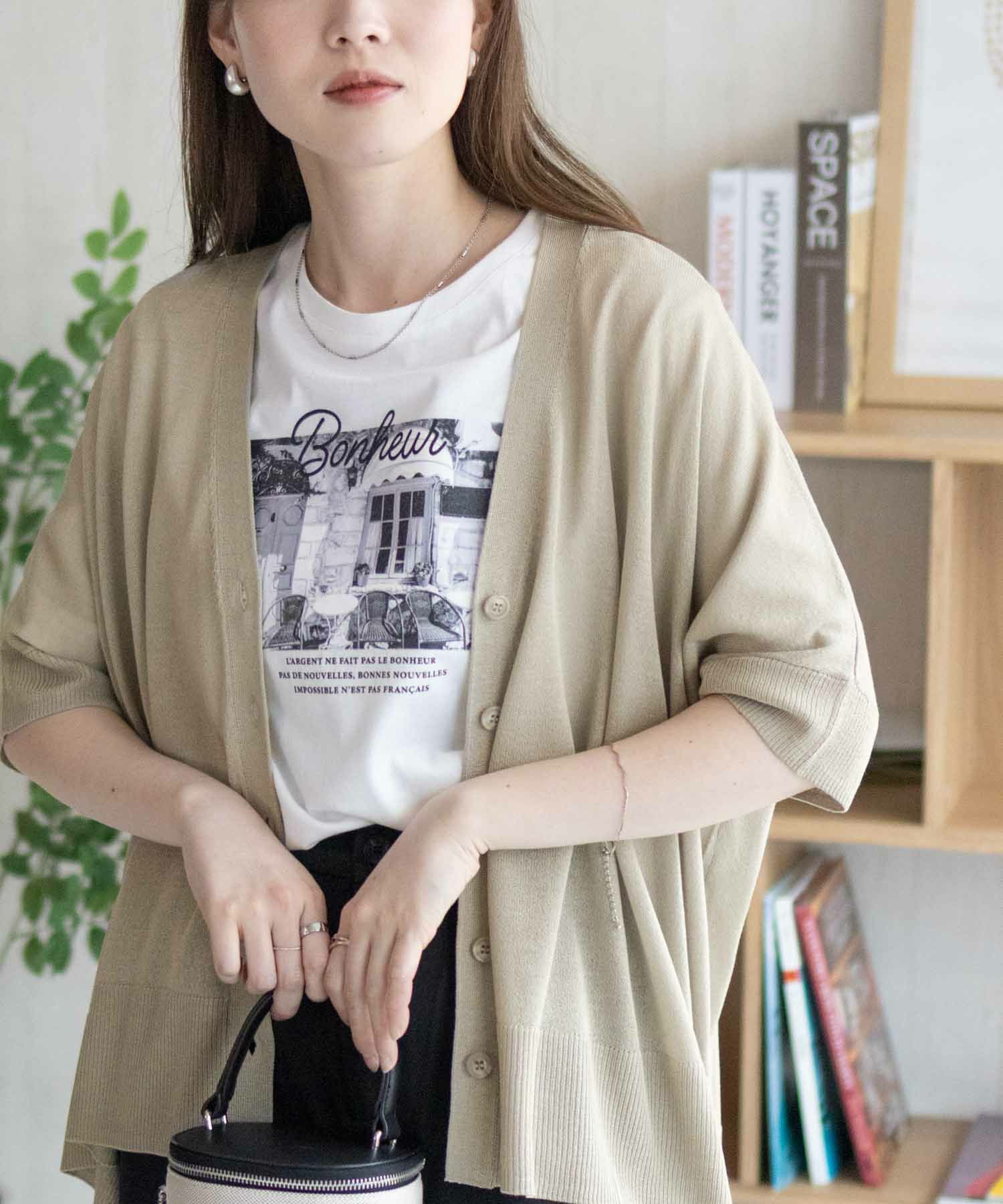 nAvy ポンチョシルエット5分袖Vネックカーディガン レディース