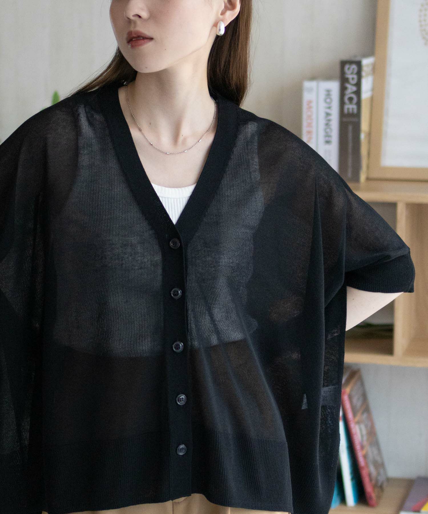 nAvy ポンチョシルエット5分袖Vネックカーディガン レディース