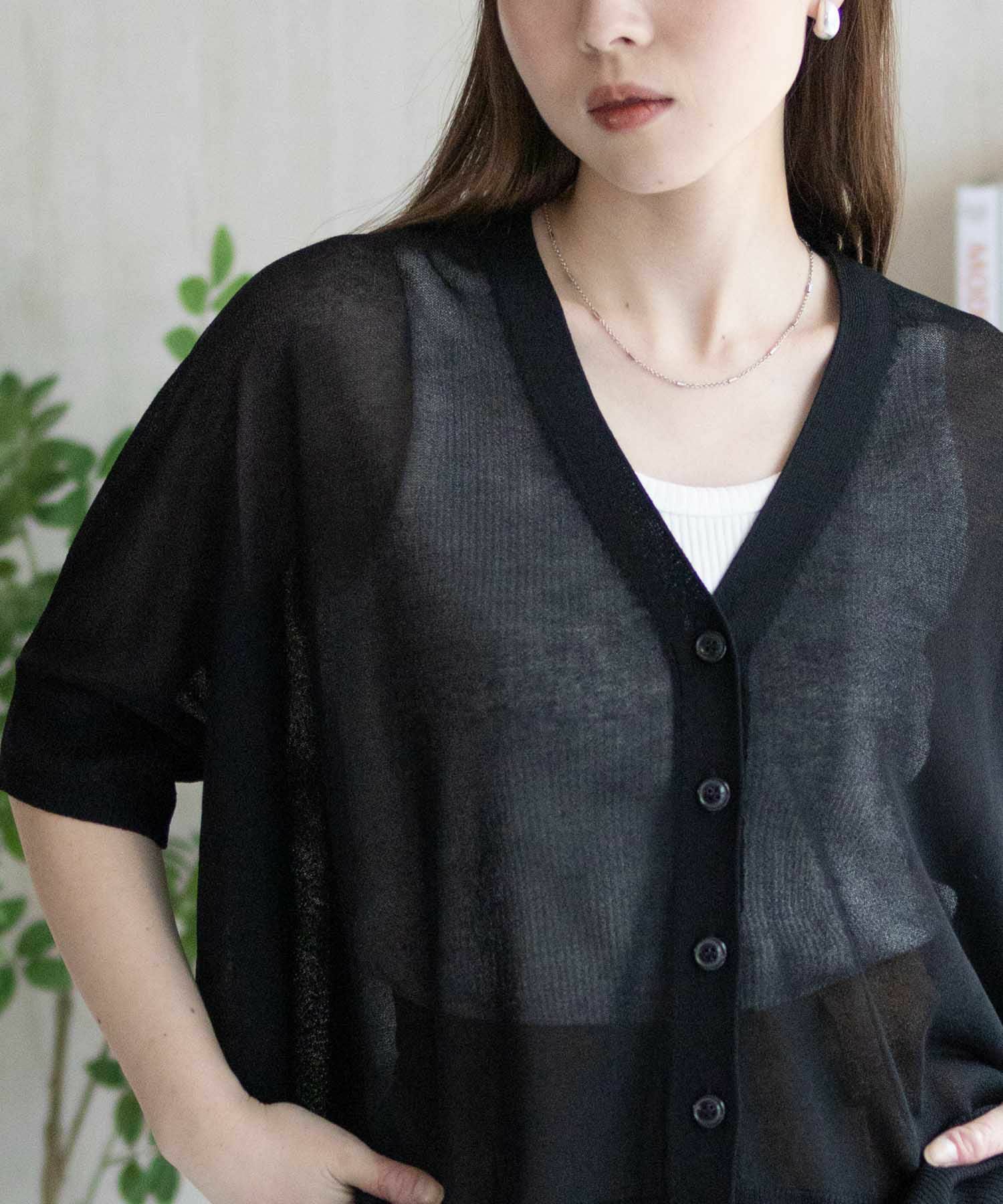 nAvy ポンチョシルエット5分袖Vネックカーディガン レディース