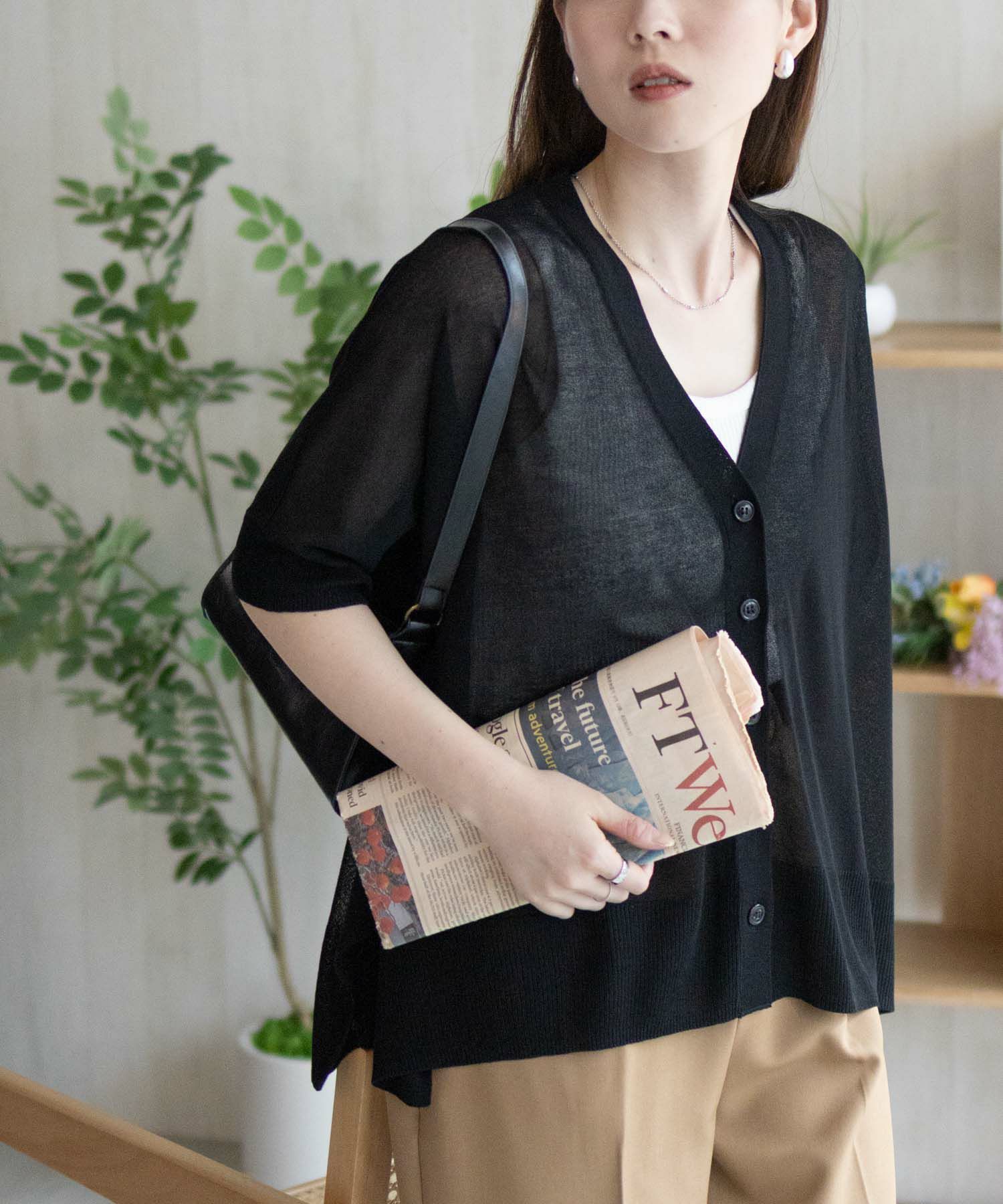 nAvy ポンチョシルエット5分袖Vネックカーディガン レディース