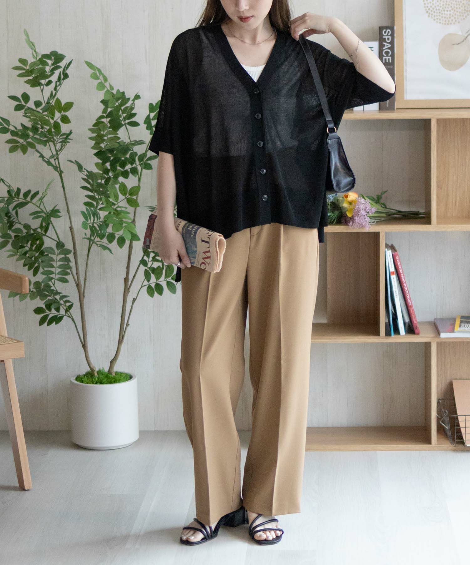 nAvy ポンチョシルエット5分袖Vネックカーディガン レディース