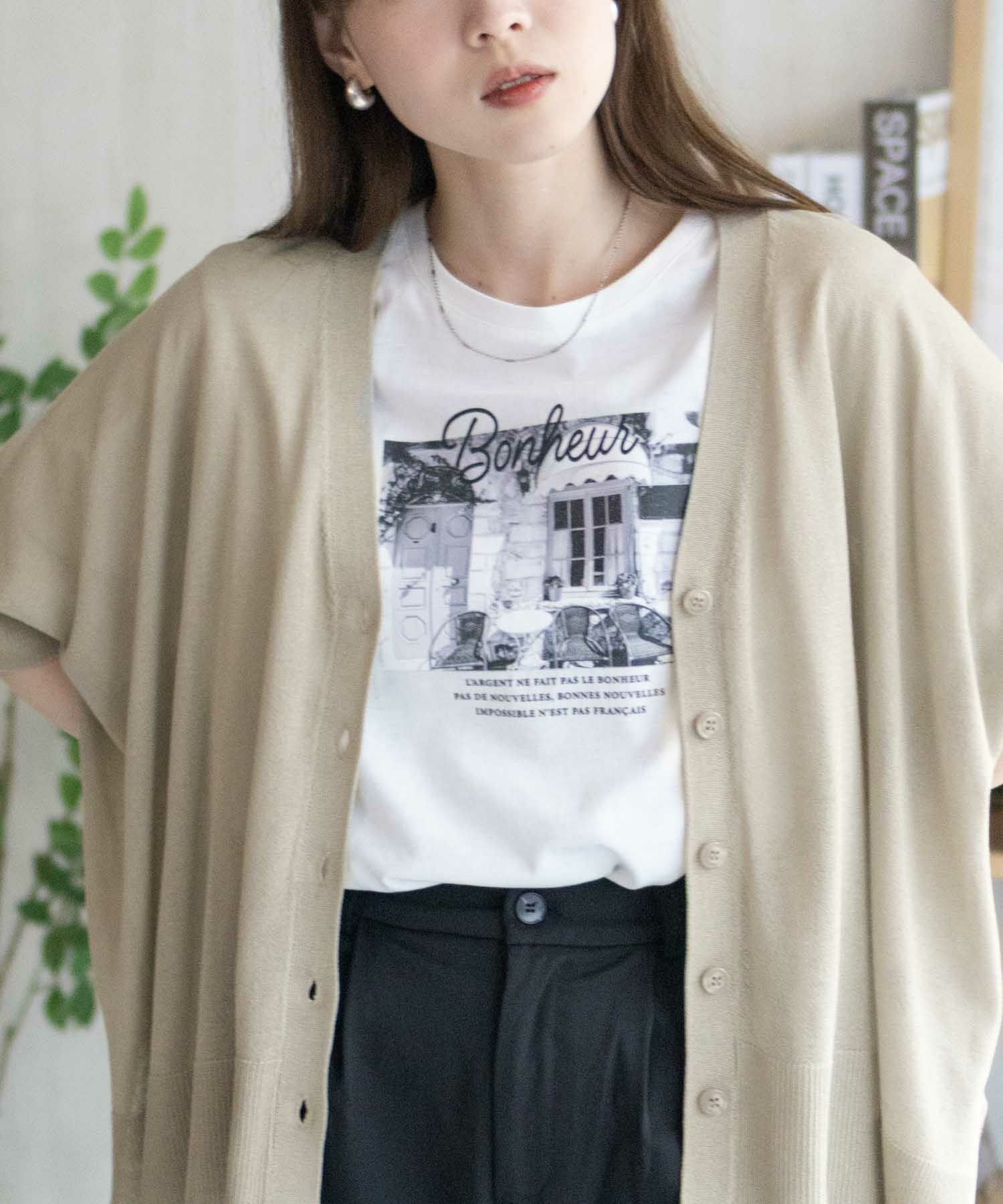 nAvy ポンチョシルエット5分袖Vネックカーディガン レディース