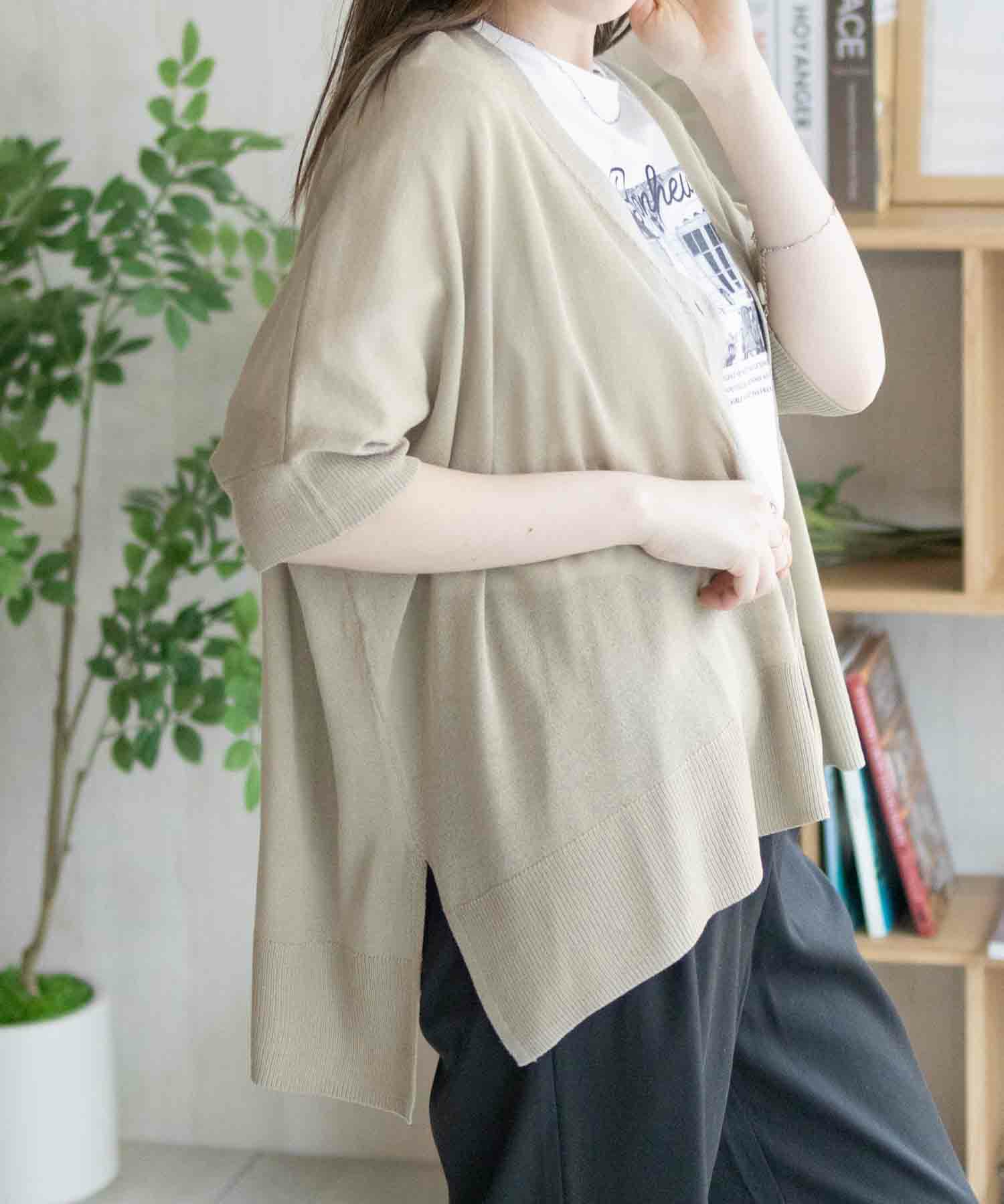 nAvy ポンチョシルエット5分袖Vネックカーディガン レディース