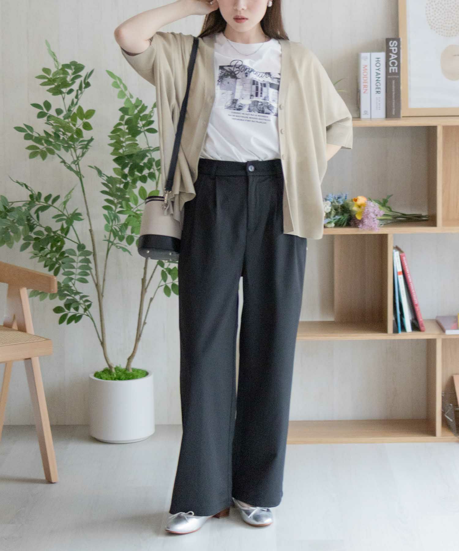 nAvy ポンチョシルエット5分袖Vネックカーディガン レディース