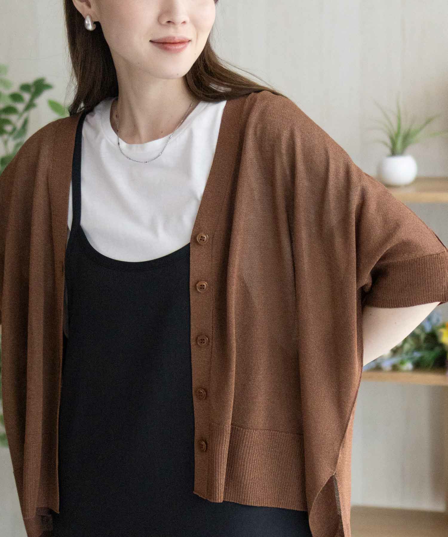 nAvy ポンチョシルエット5分袖Vネックカーディガン レディース