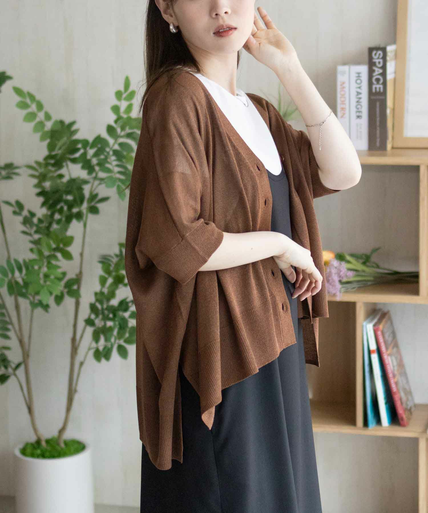 nAvy ポンチョシルエット5分袖Vネックカーディガン レディース