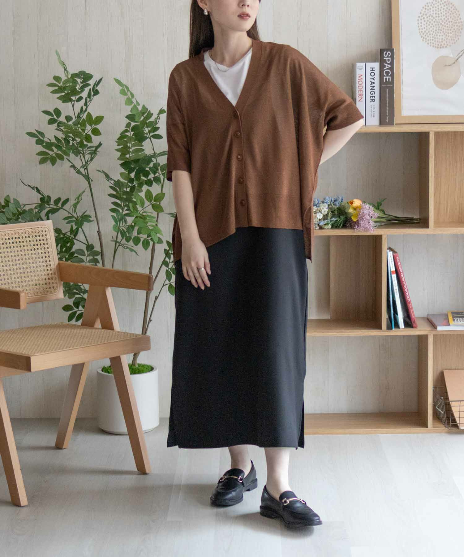 nAvy ポンチョシルエット5分袖Vネックカーディガン レディース