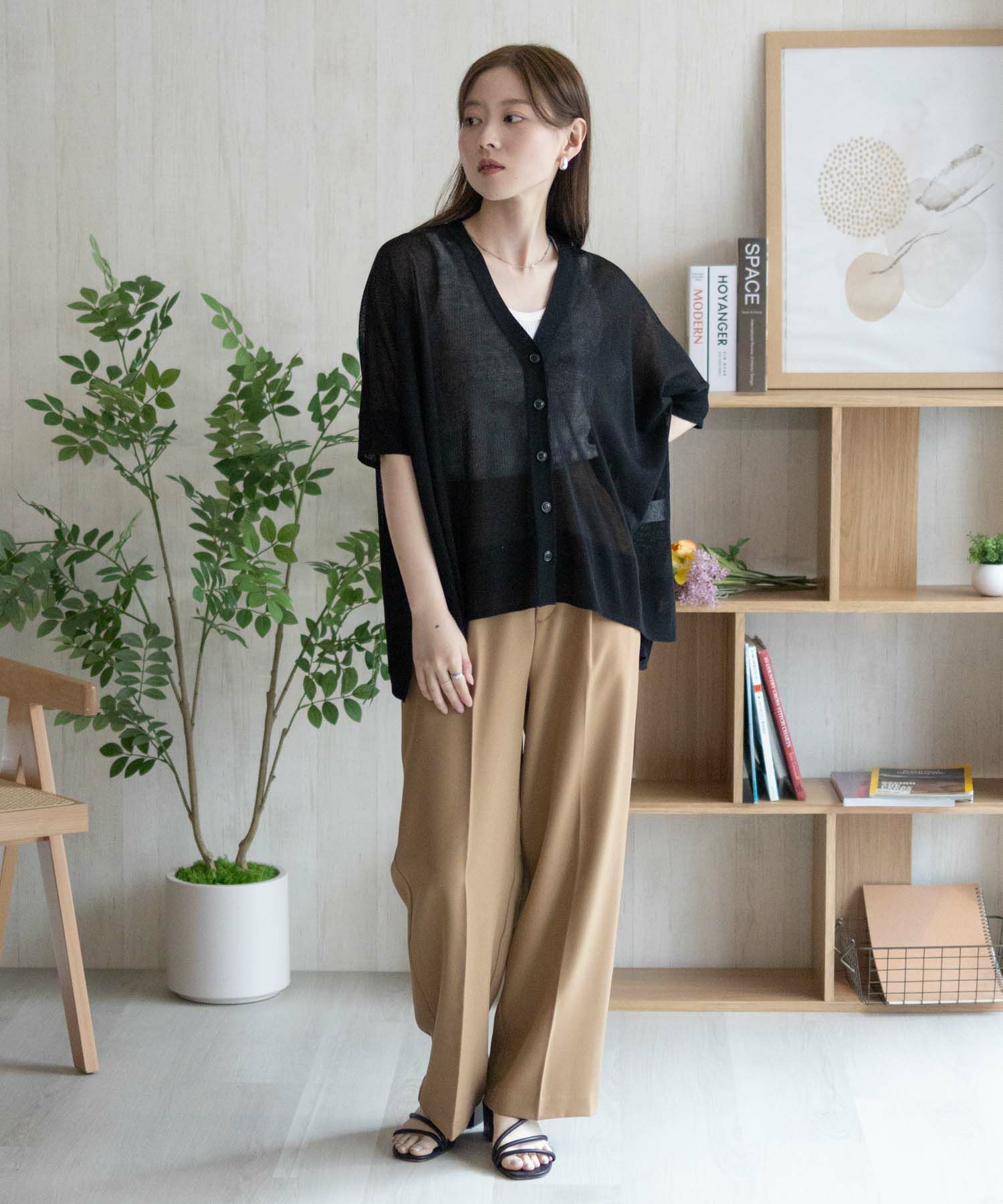 nAvy ポンチョシルエット5分袖Vネックカーディガン レディース