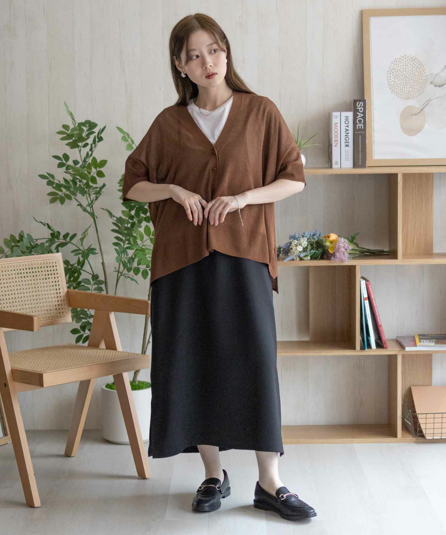 nAvy ポンチョシルエット5分袖Vネックカーディガン レディース