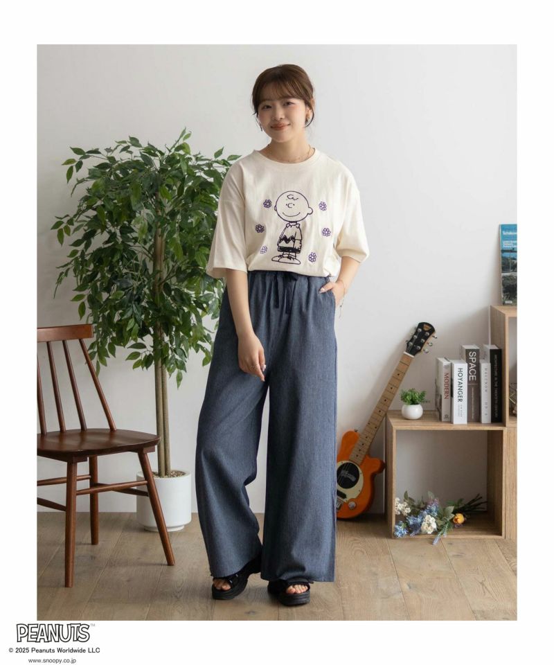 PEANUTS SNOOPY 刺繍プリントTシャツ レディース