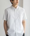 NAVY COOLMAX リネン混ボタンダウン半袖シャツ メンズ