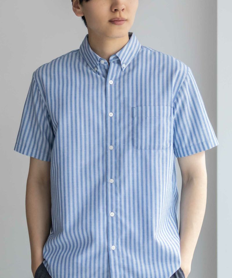 NAVY  COOLMAX リネン混ボタンダウン半袖シャツ メンズ商品画像-3