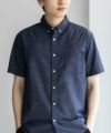 NAVY COOLMAX リネン混ボタンダウン半袖シャツ メンズ