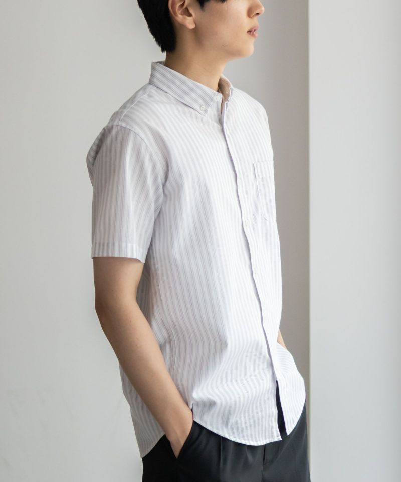 NAVY COOLMAX リネン混ボタンダウン半袖シャツ メンズ商品画像-6