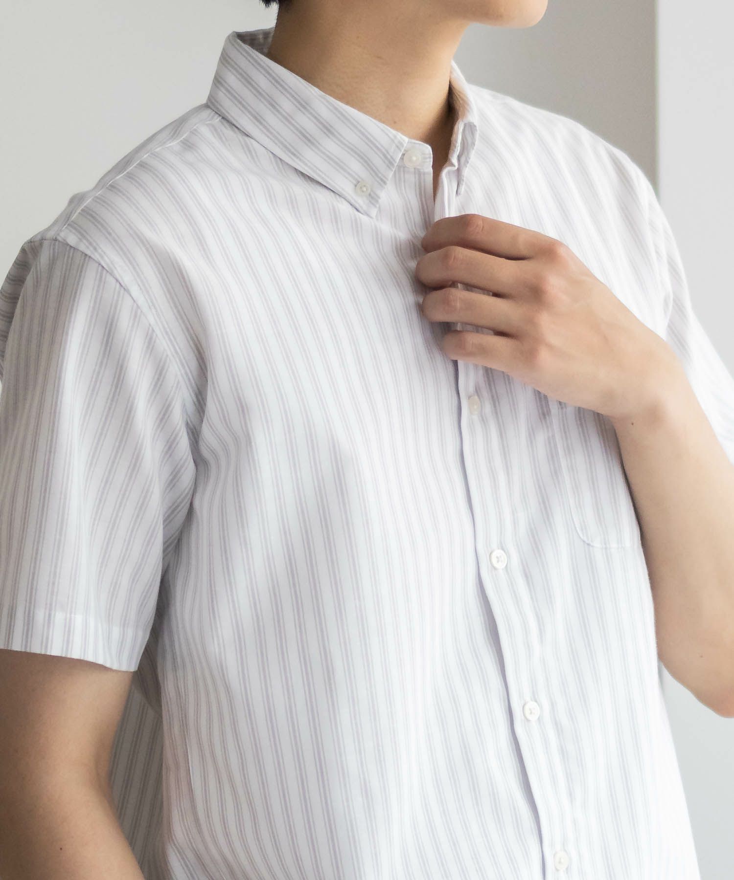 NAVY COOLMAX リネン混ボタンダウン半袖シャツ メンズ