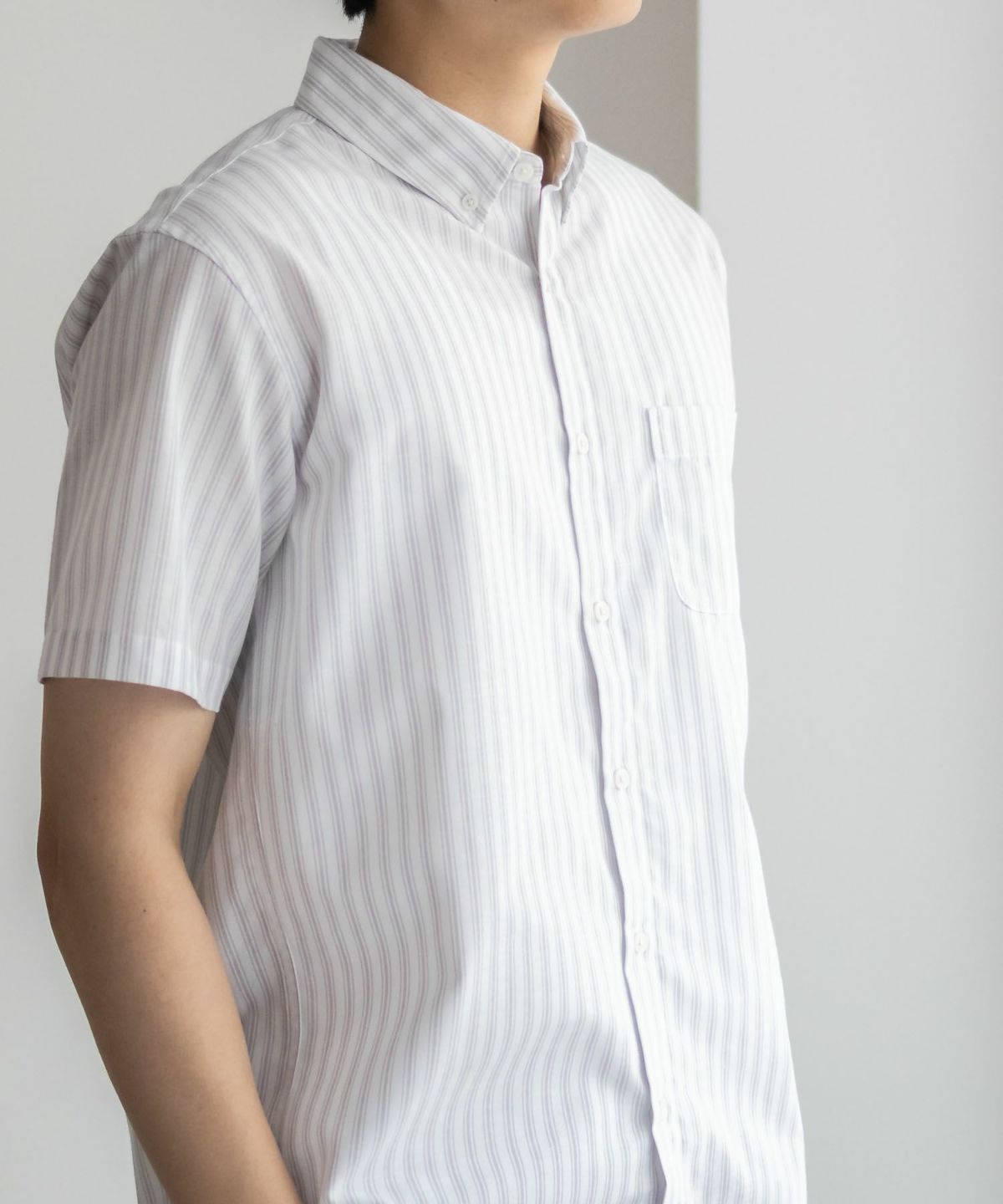 NAVY COOLMAX リネン混ボタンダウン半袖シャツ メンズ