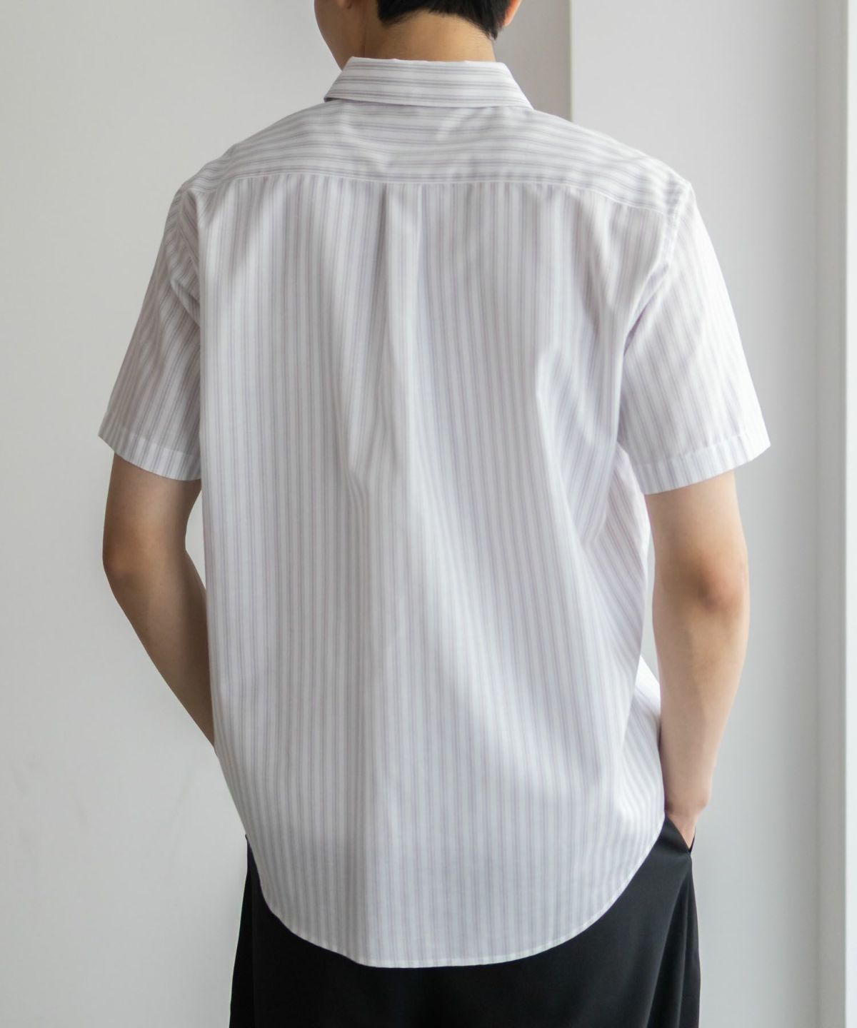 NAVY COOLMAX リネン混ボタンダウン半袖シャツ メンズ