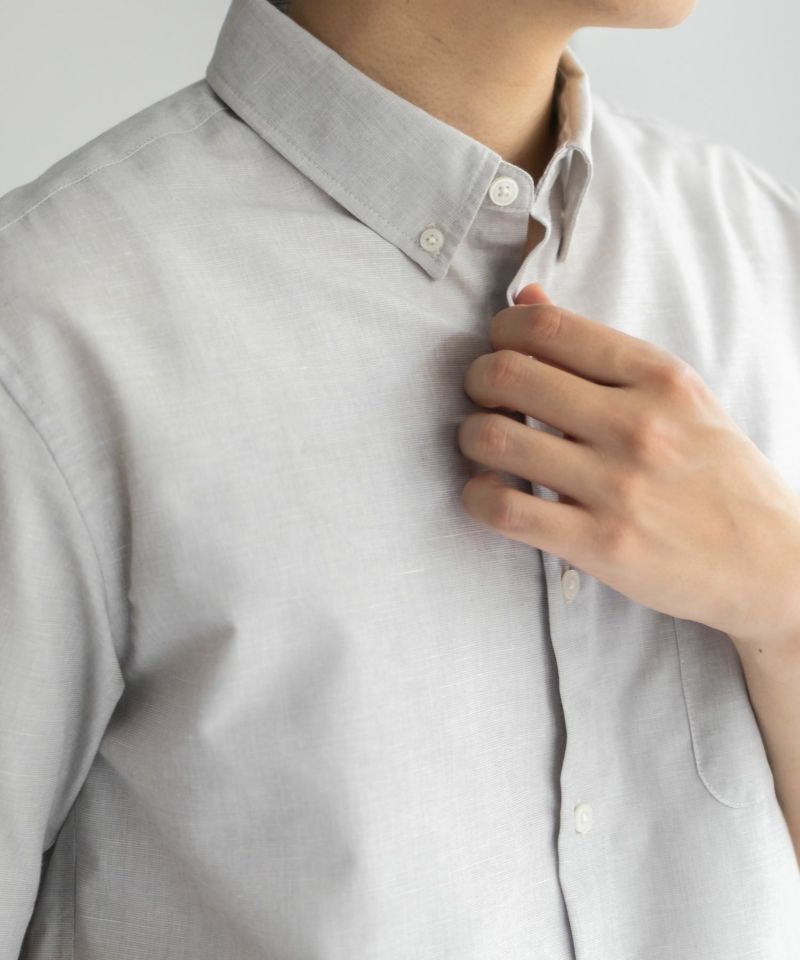 NAVY COOLMAX リネン混ボタンダウン半袖シャツ メンズ商品画像-14