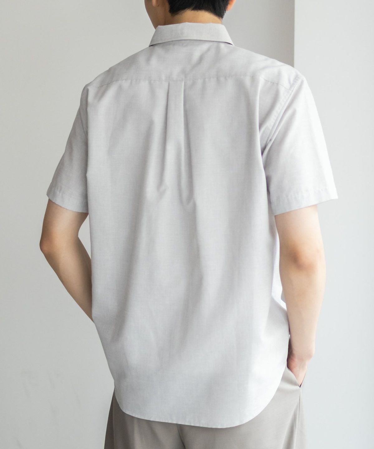 NAVY COOLMAX リネン混ボタンダウン半袖シャツ メンズ