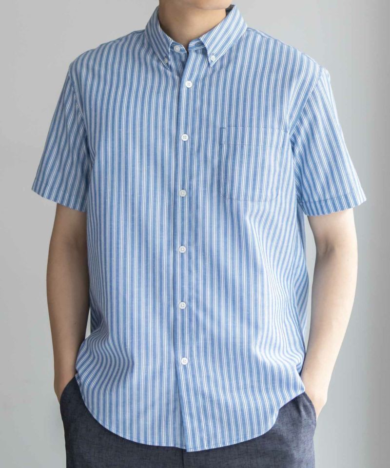 NAVY  COOLMAX リネン混ボタンダウン半袖シャツ メンズ商品画像-17