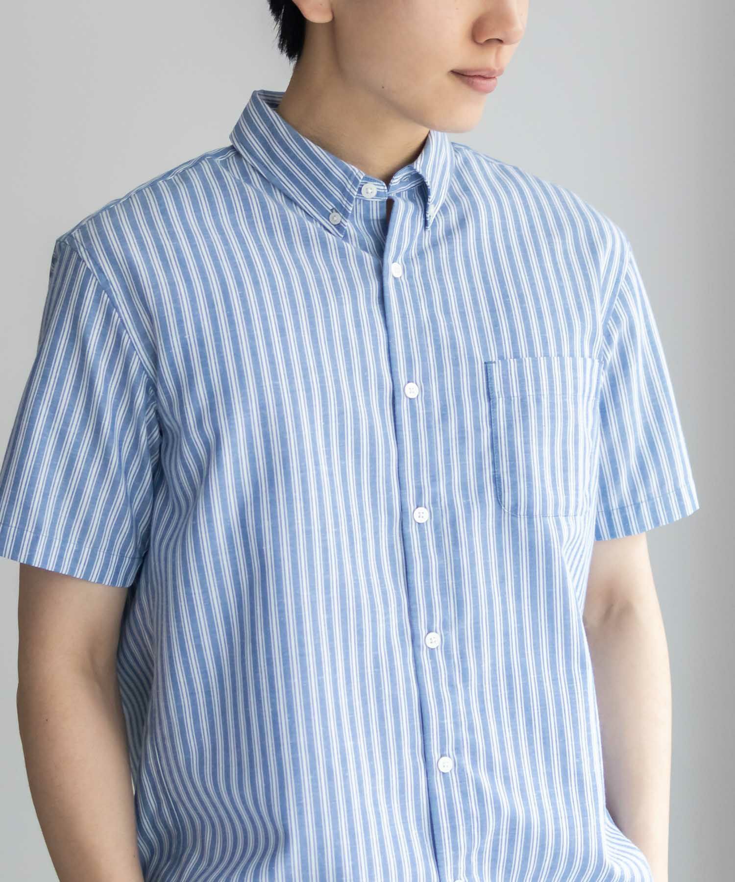 NAVY COOLMAX リネン混ボタンダウン半袖シャツ メンズ商品サムネイル-18