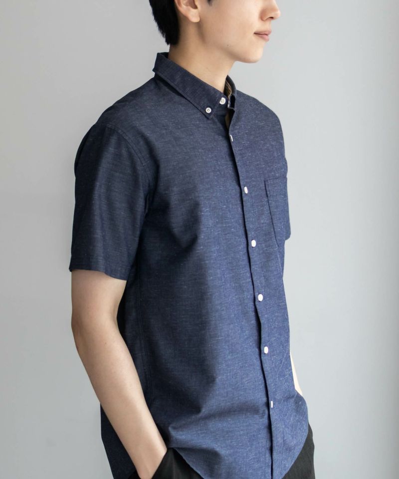 NAVY COOLMAX リネン混ボタンダウン半袖シャツ メンズ商品画像-24