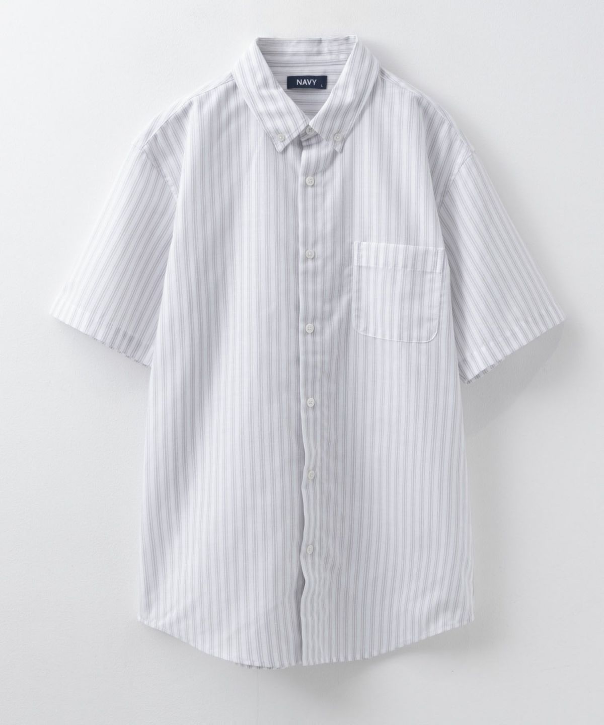NAVY COOLMAX リネン混ボタンダウン半袖シャツ メンズ