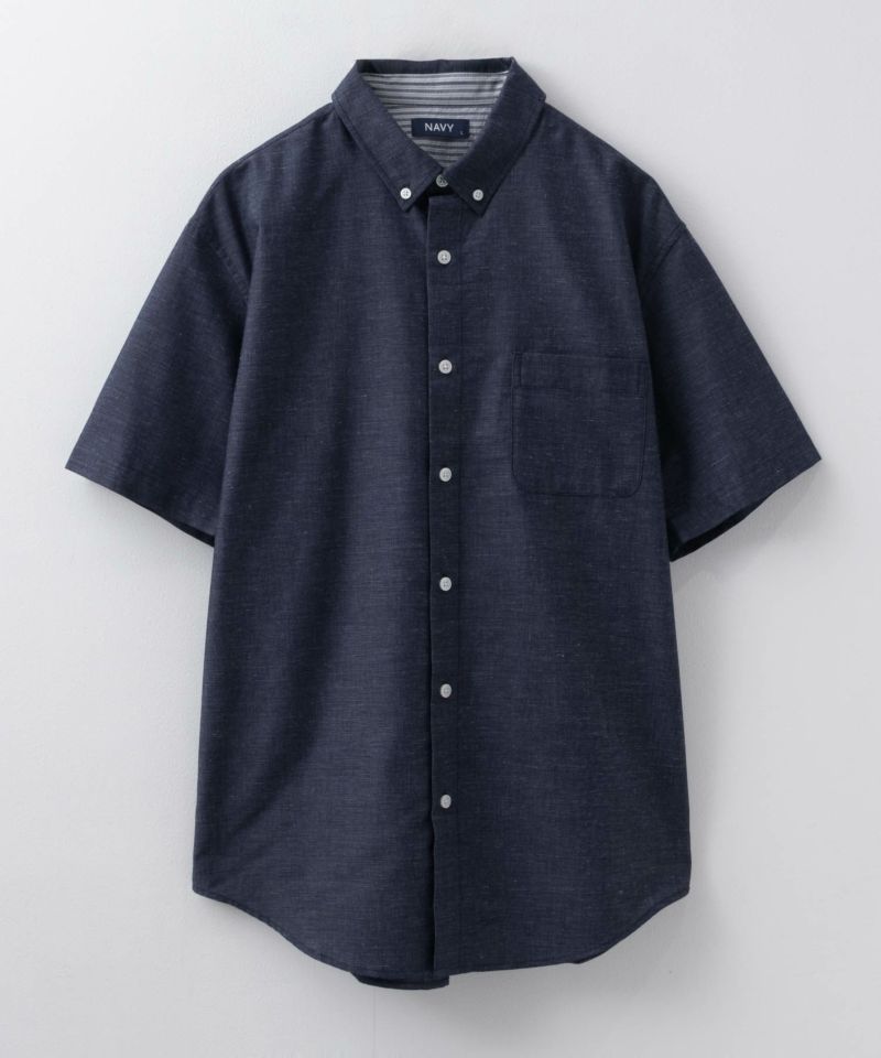 NAVY COOLMAX リネン混ボタンダウン半袖シャツ メンズ商品画像-33