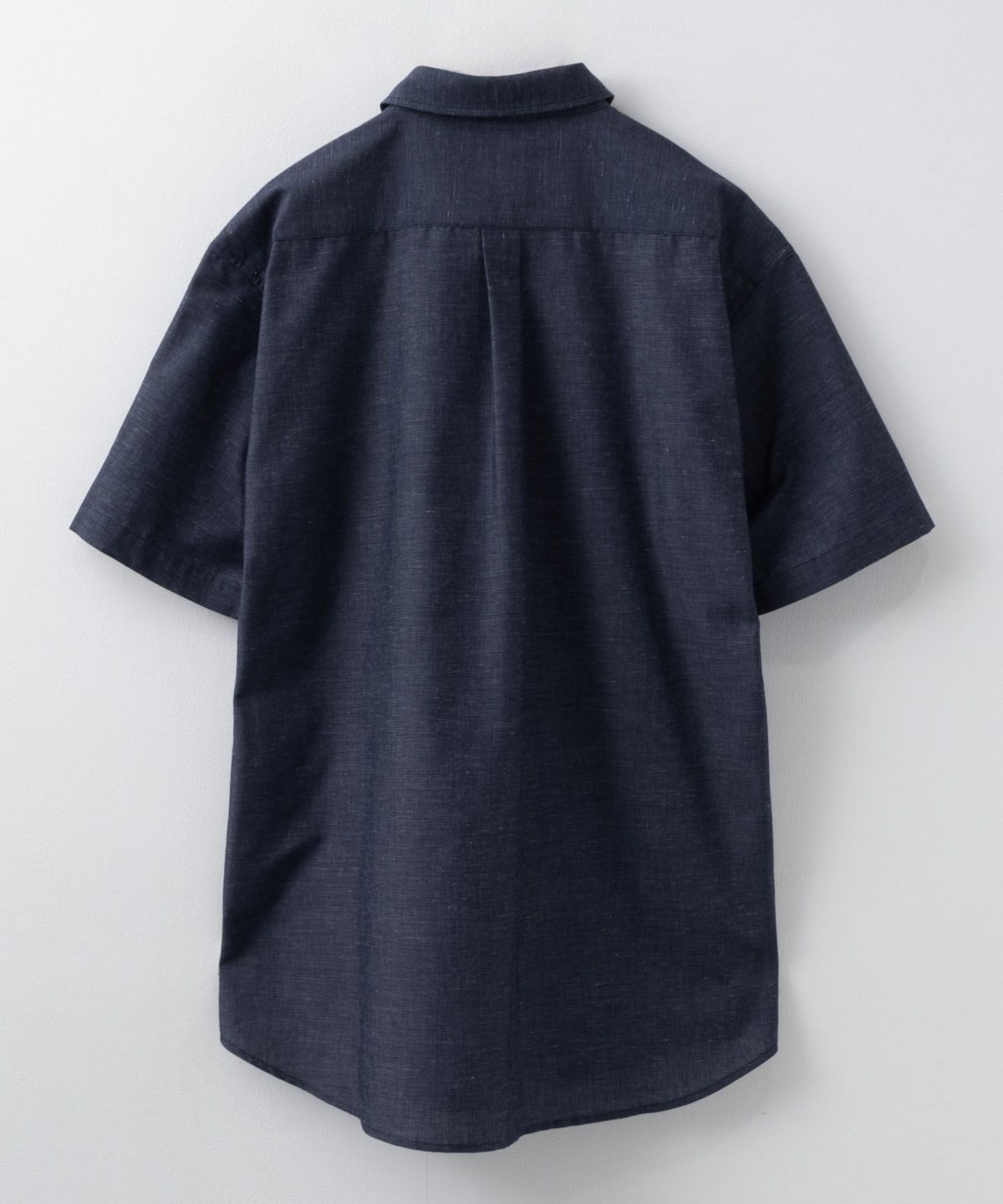 NAVY COOLMAX リネン混ボタンダウン半袖シャツ メンズ