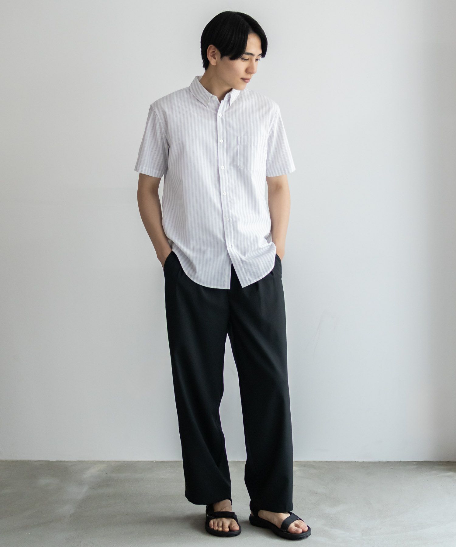 NAVY  COOLMAX リネン混ボタンダウン半袖シャツ メンズ商品サムネイル-36