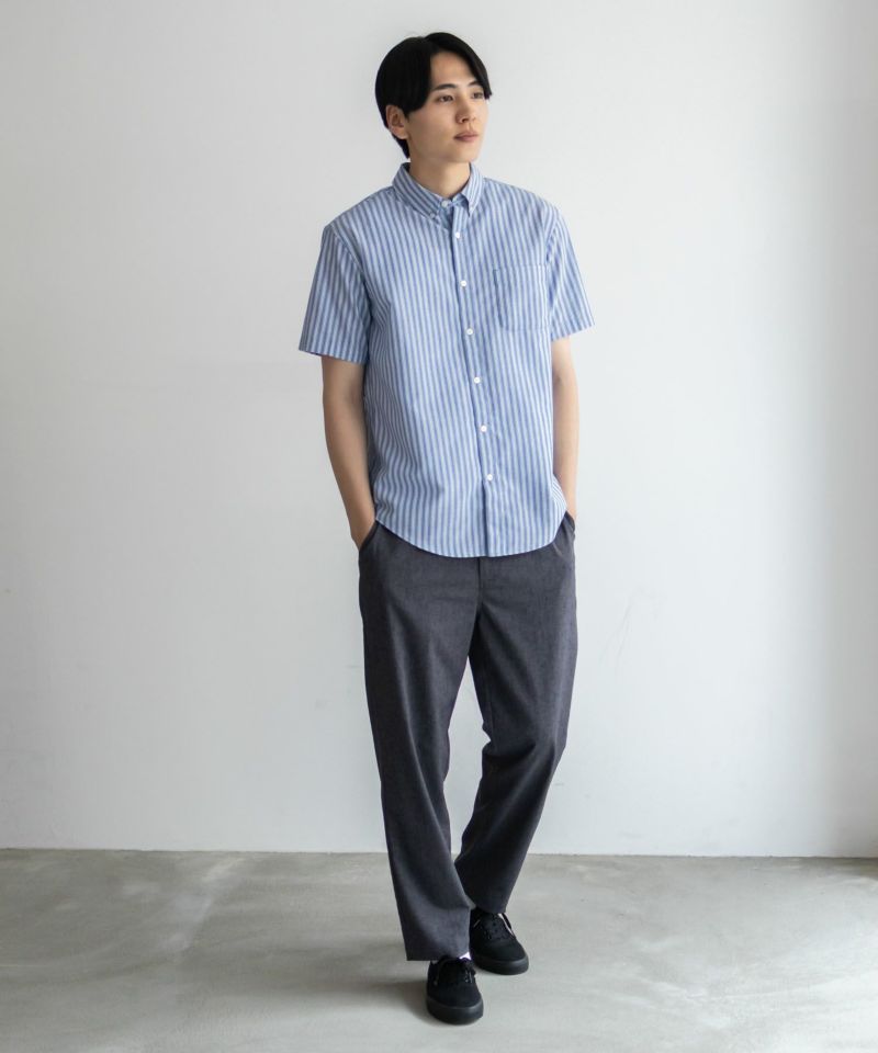 リネン 青 ボタン付きシャツ キラッとカフスボタンのリネンシャツ ブルー No.32 シャツ Mauve
