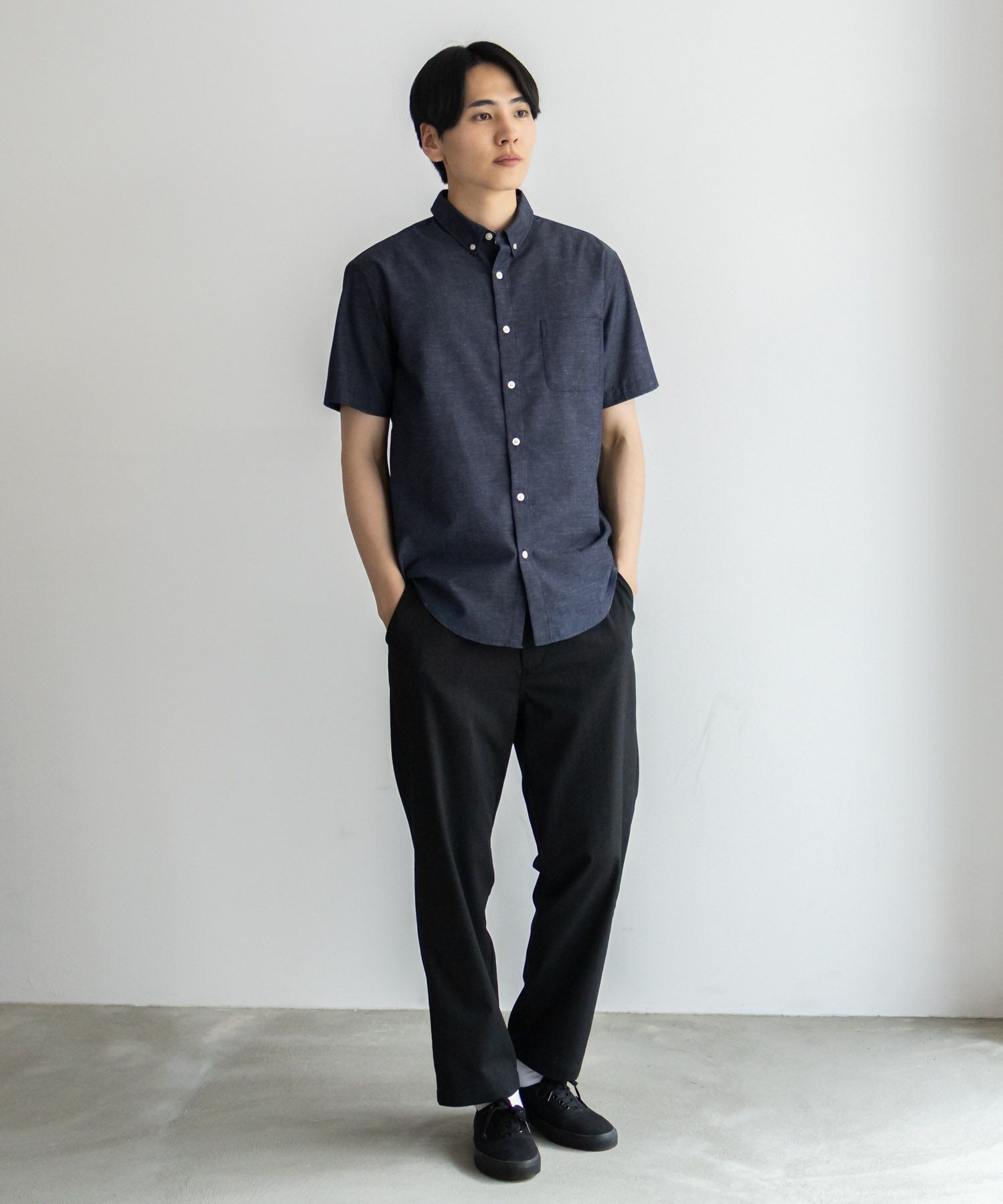 NAVY  COOLMAX リネン混ボタンダウン半袖シャツ メンズ商品サムネイル-39