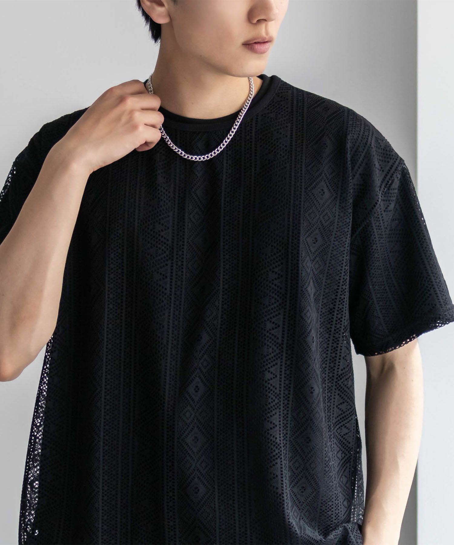 NOBLE PRODUCT  レースアンサンブルTシャツ アクセサリー付き メンズ メール便 対応商品商品画像-2