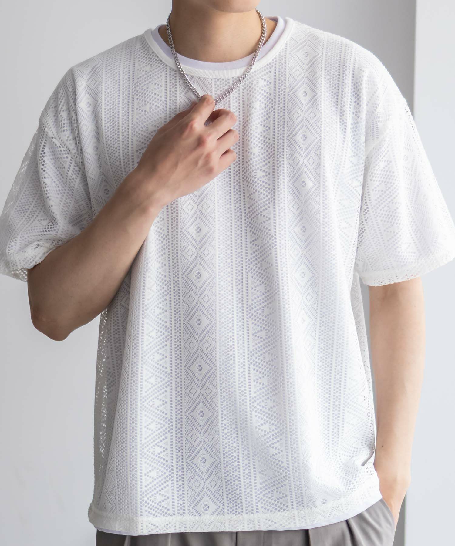 NOBLE PRODUCT  レースアンサンブルTシャツ アクセサリー付き メンズ メール便 対応商品商品画像-3