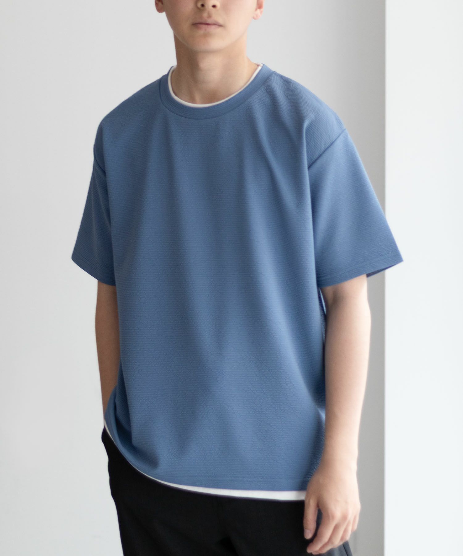 NAVY SARARI  接触冷感フェイクレイヤードTシャツ メンズ メール便 対応商品商品画像-1