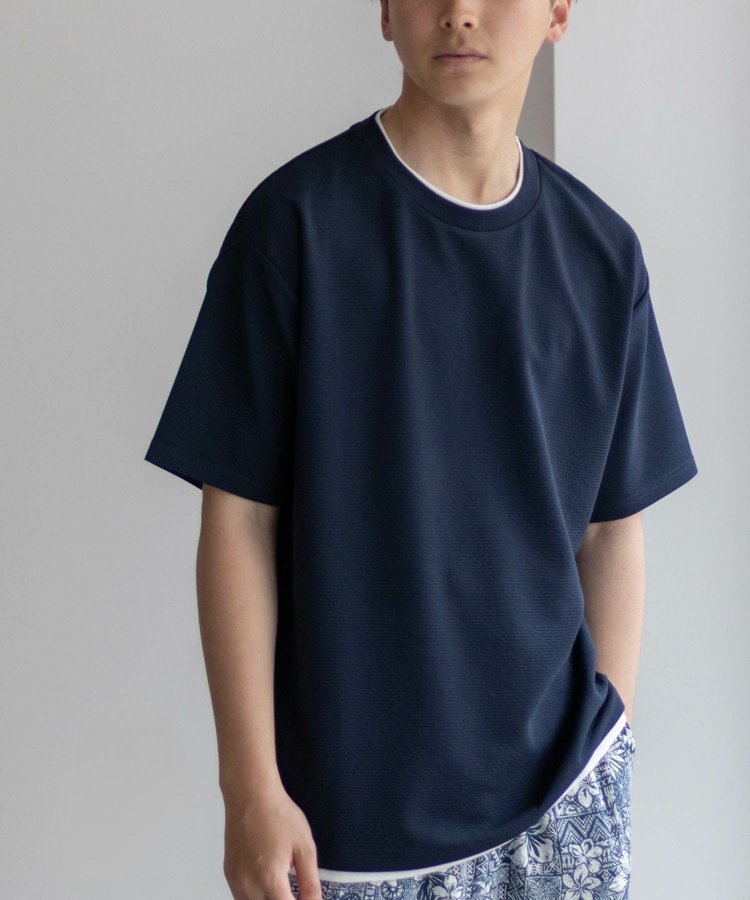 NAVY SARARI  接触冷感フェイクレイヤードTシャツ メンズ メール便 対応商品商品画像-3