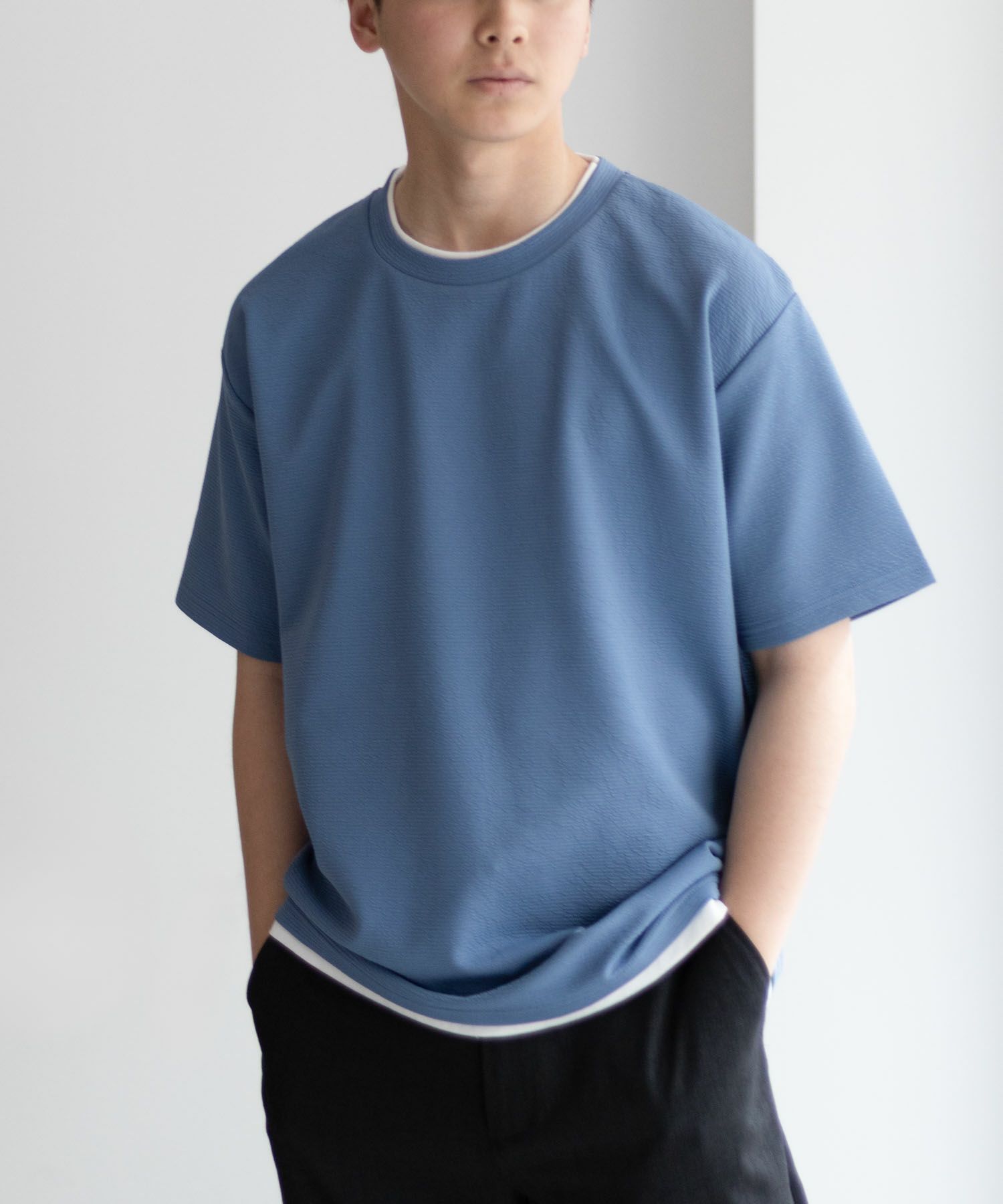 NAVY SARARI  接触冷感フェイクレイヤードTシャツ メンズ メール便 対応商品商品画像-6