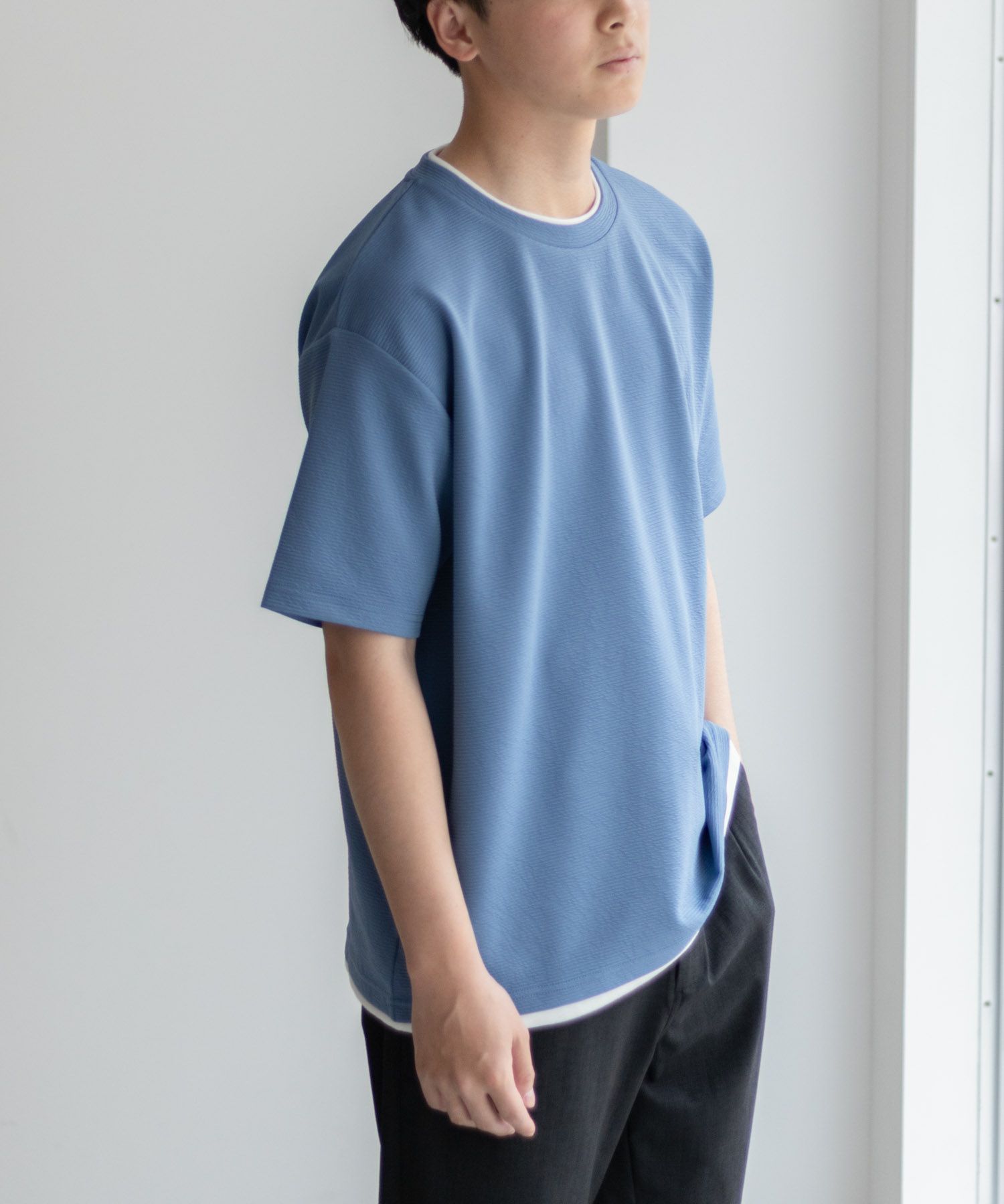 NAVY SARARI 接触冷感フェイクレイヤードTシャツ メンズ ネコポス 対応商品