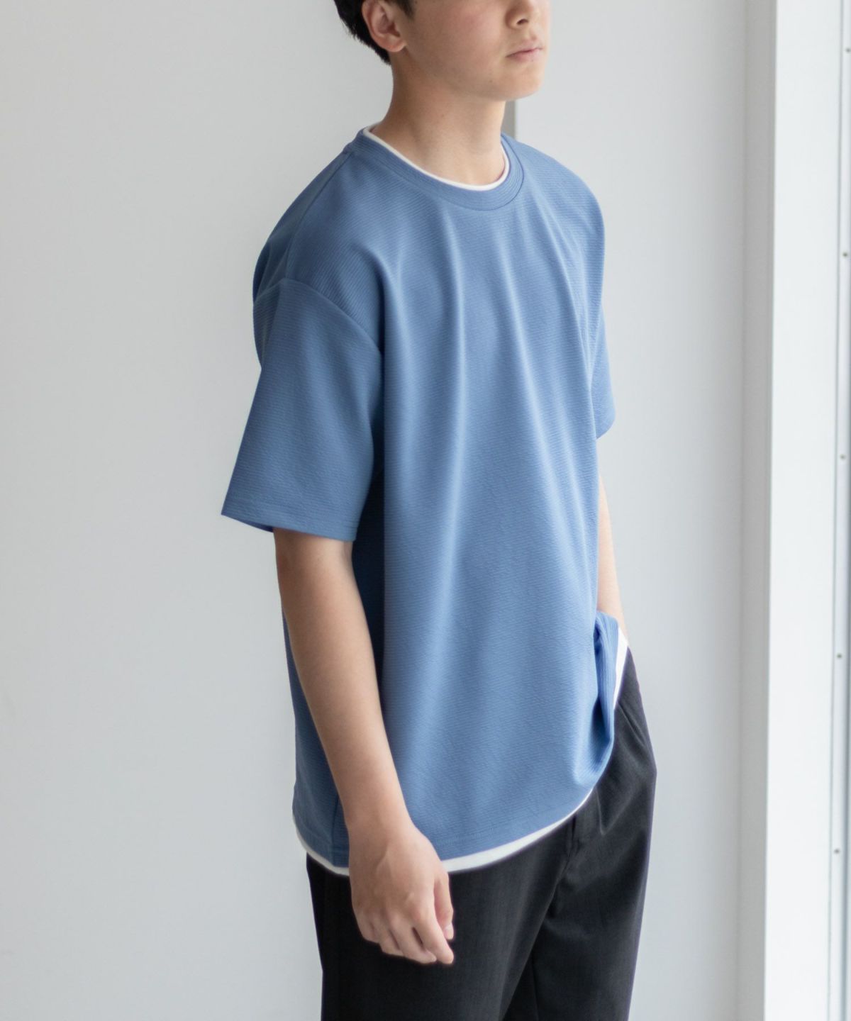 NAVY SARARI 接触冷感フェイクレイヤードTシャツ メンズ ネコポス 対応商品