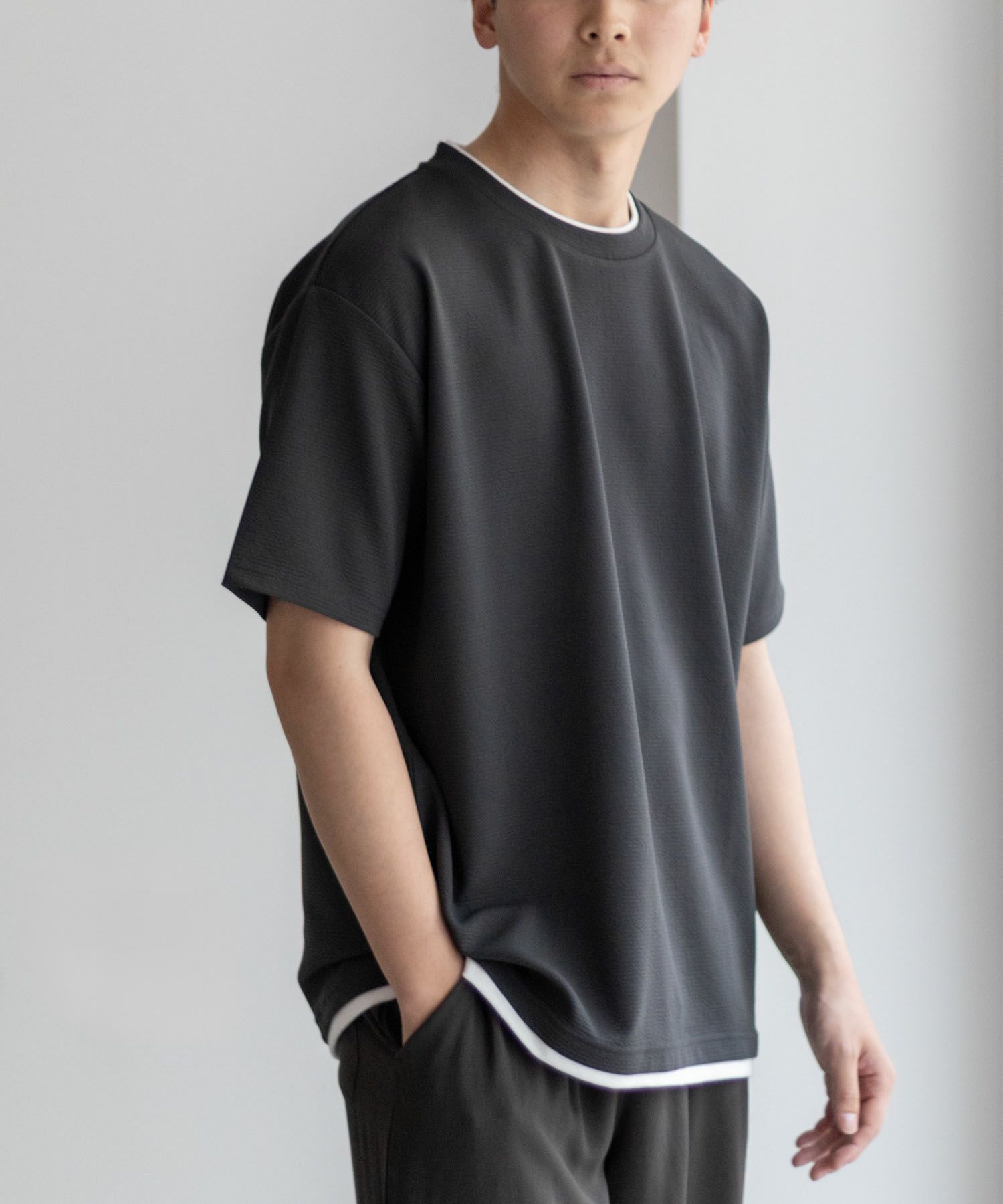 NAVY SARARI  接触冷感フェイクレイヤードTシャツ メンズ メール便 対応商品商品画像-12