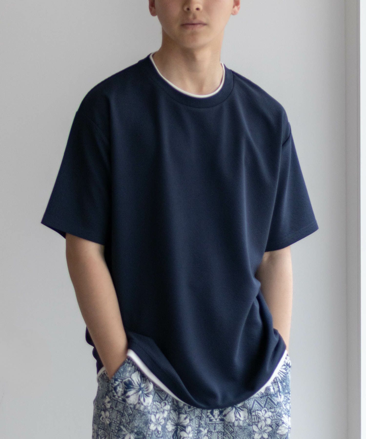 NAVY SARARI  接触冷感フェイクレイヤードTシャツ メンズ メール便 対応商品商品画像-14