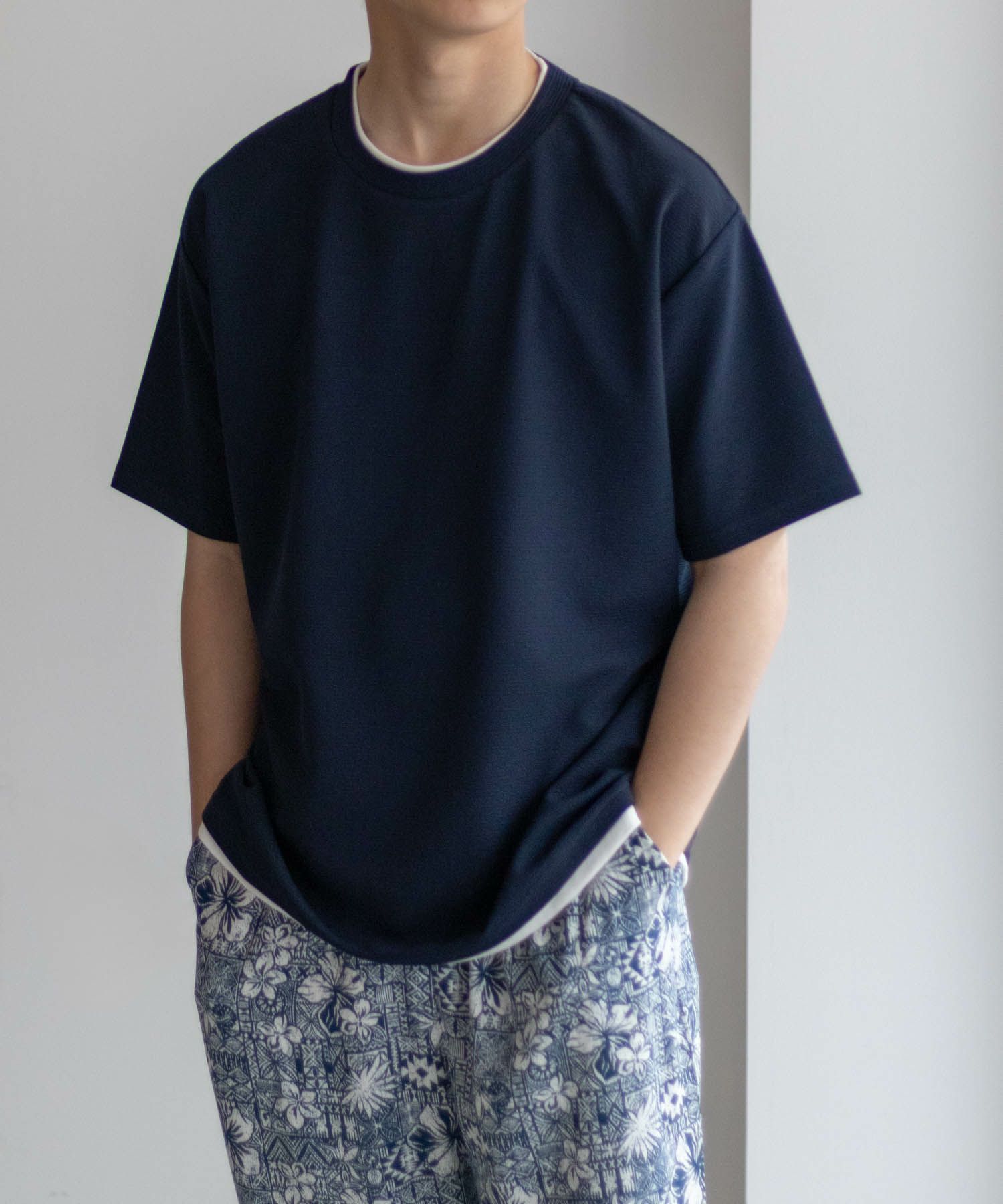 NAVY SARARI 接触冷感フェイクレイヤードTシャツ メンズ ネコポス 対応商品
