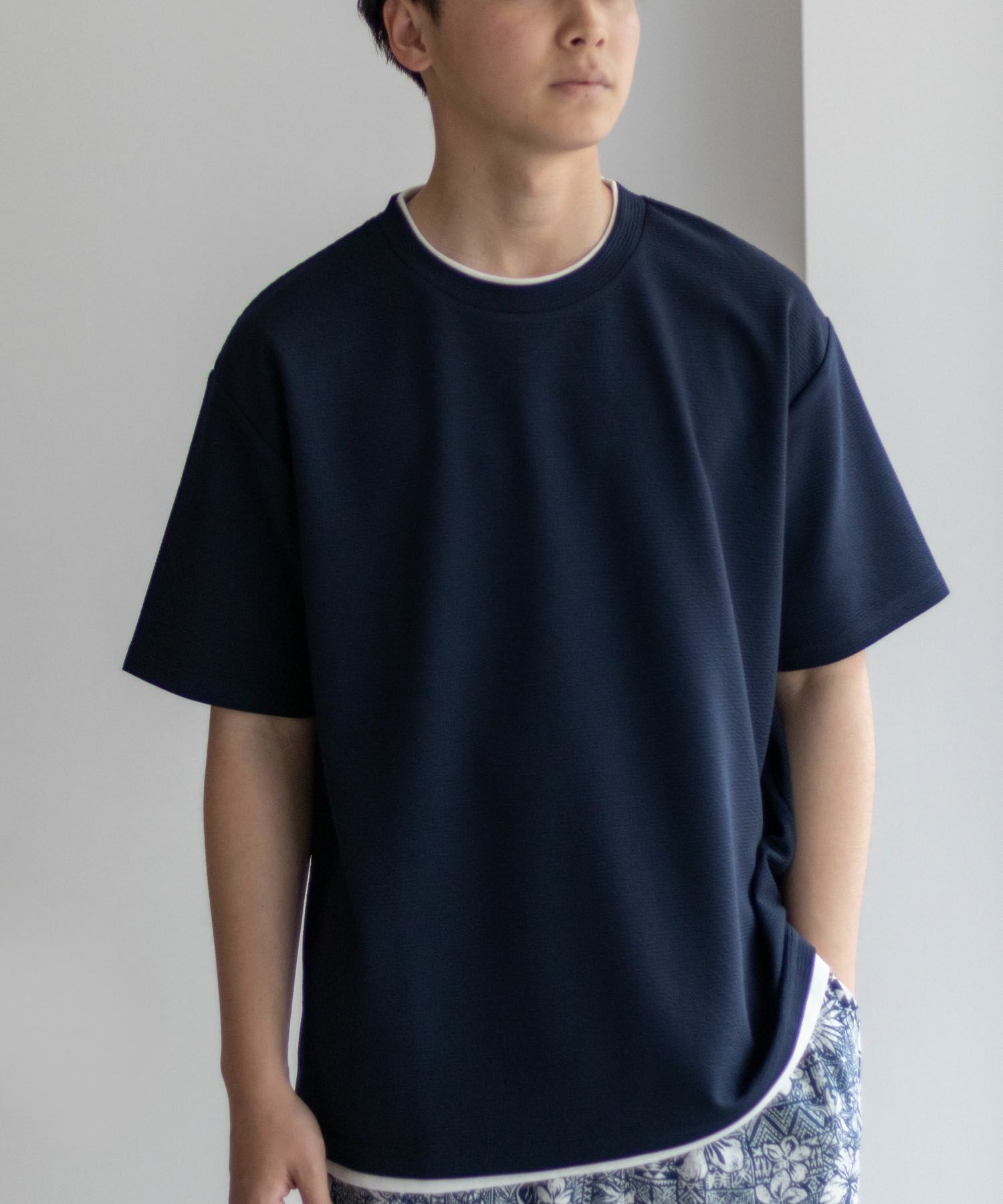 NAVY SARARI  接触冷感フェイクレイヤードTシャツ メンズ メール便 対応商品商品画像-16