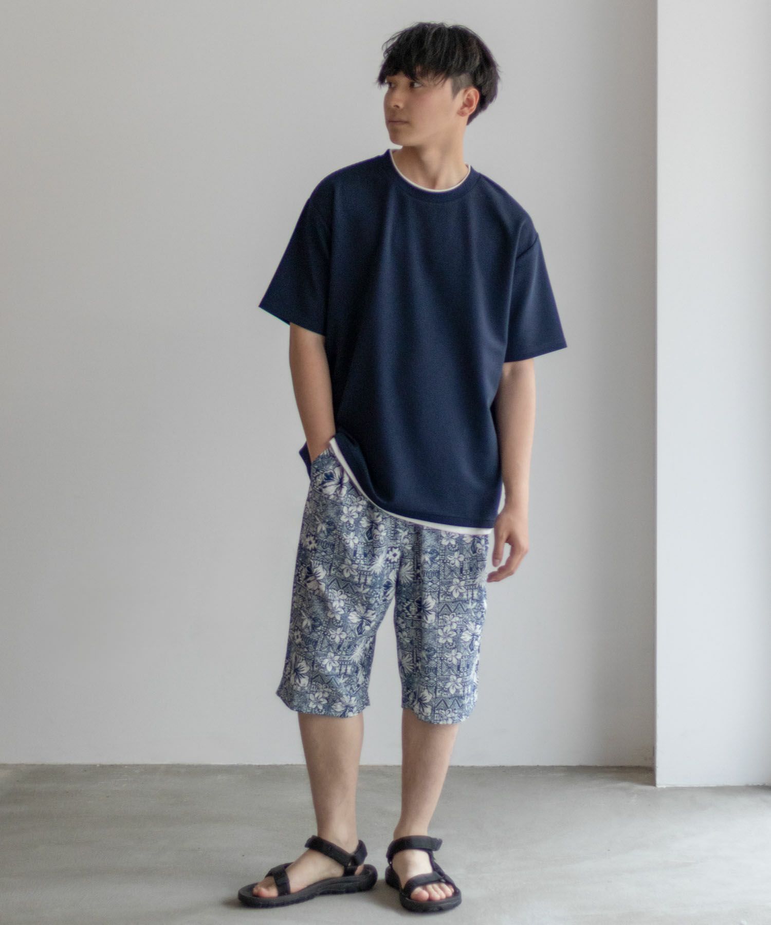 NAVY SARARI 接触冷感フェイクレイヤードTシャツ メンズ ネコポス 対応商品