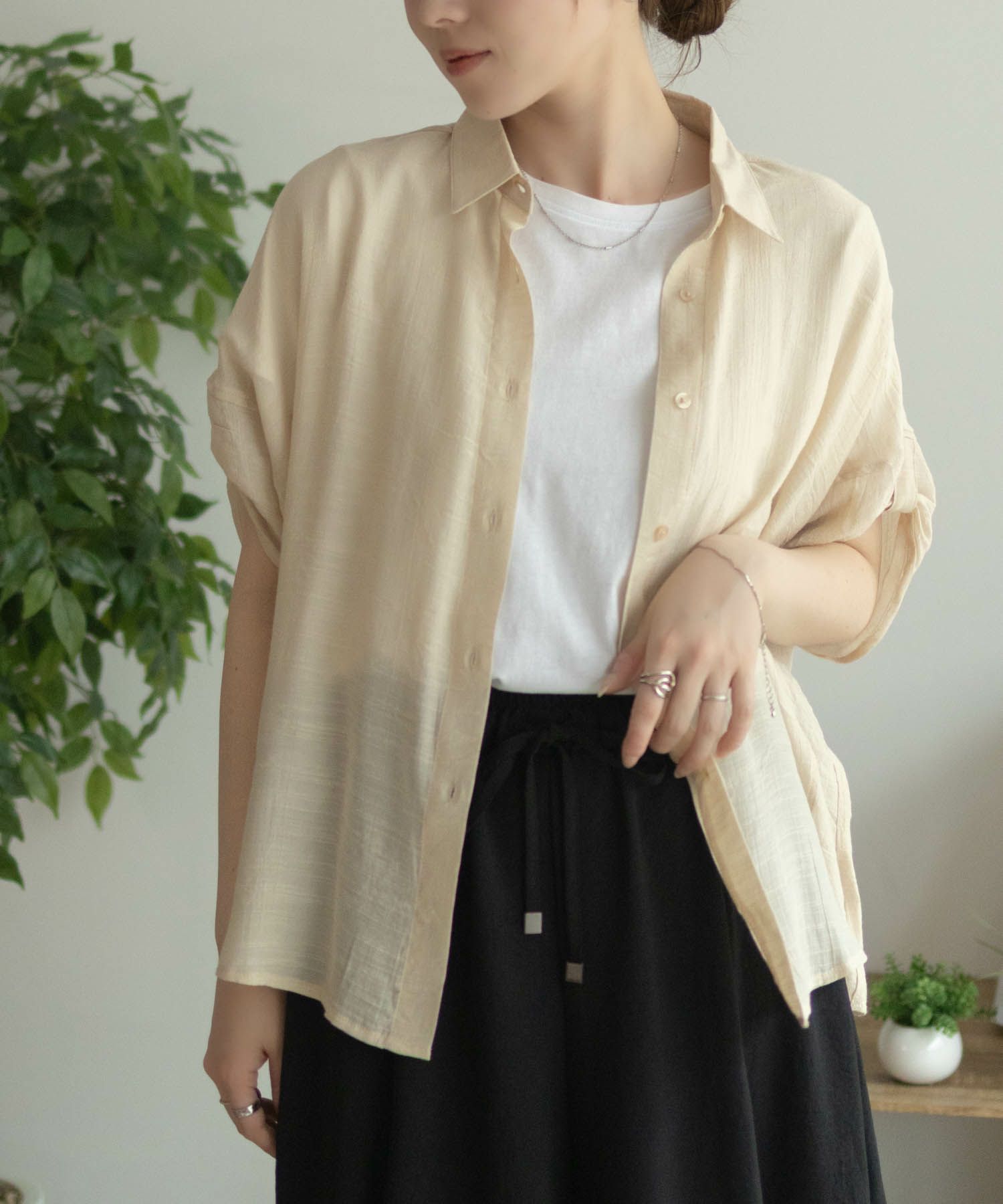 nAvy 袖リボン前開きシャツ レディース